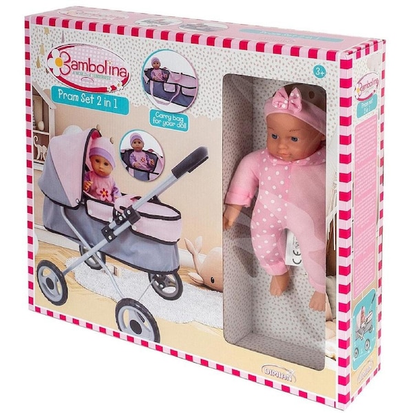 Bambolina World of Tenderness 36cm Doll Pram Set 2-in-1