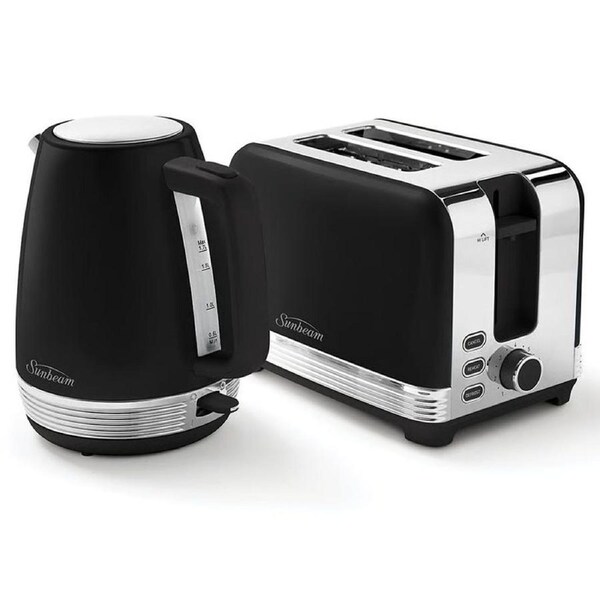Sunbeam 1.7L Kettle and 2 Slice Bread Toaster Pack - Black Chic Breakfast Maker Machine - Kitchen Appliance Wedding Anniversary Gift