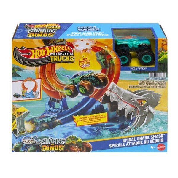 Hot Wheels Monster Trucks Spiral Shark Smash 2025 Sharks VS Dinos