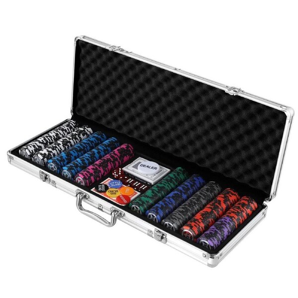 500Pcs Poker Chips Play Set Professional Texas Holdem Blackjack Aluminium Case Decks Cards Dice Small Big Blinds Button Party Gambling Casino Games