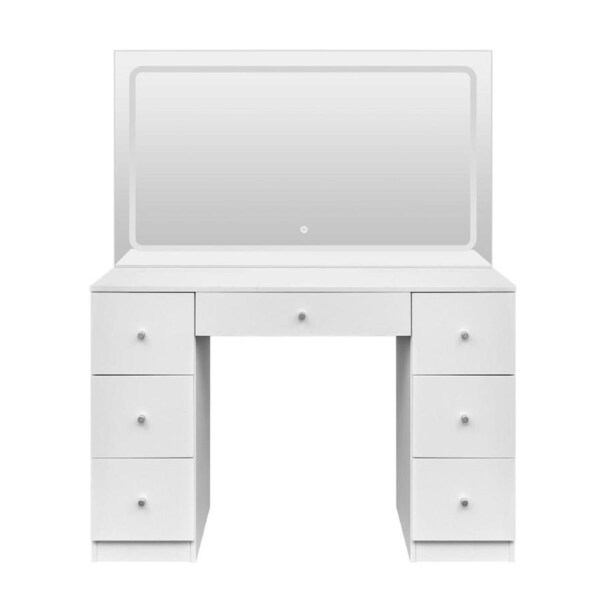 XL Size Vanity Makeup Table Lighting Dressing White Dresser Desk Bedroom Furniture with Mirror LED Light Strip 7 Storage Drawers 3 Lighting Colours