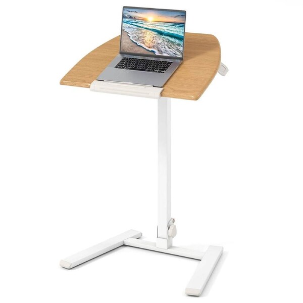 Giantex Foldable Standing Desk Rolling Laptop Table w/Tiltable Tabletop Adjustable Sit Stand Desk Natural