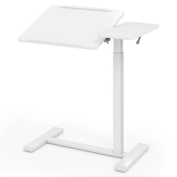 Giantex Mobile Over Bed Desk Height Adjustable Laptop Cart w/Tilting Tabletop C-Shaped End Table White