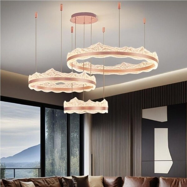 BAMDECOR A180/3 Nordic LED Chandelier Modern Circular Acrylic Living Room Light (Size: 3 Rings 40+60+80cm)