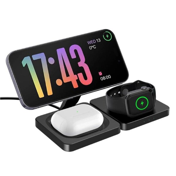 3in1 Wireless Charger Fast Charging Station For Apple Watch iPhone16 15 14 13 12 BLACK