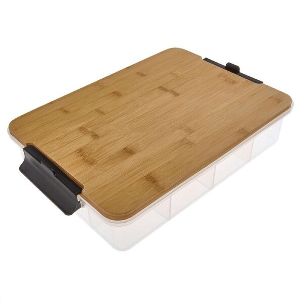 Farberware SnackleBox Bamboo Storage Board and Box, 30x40.5cm Brown/Clear
