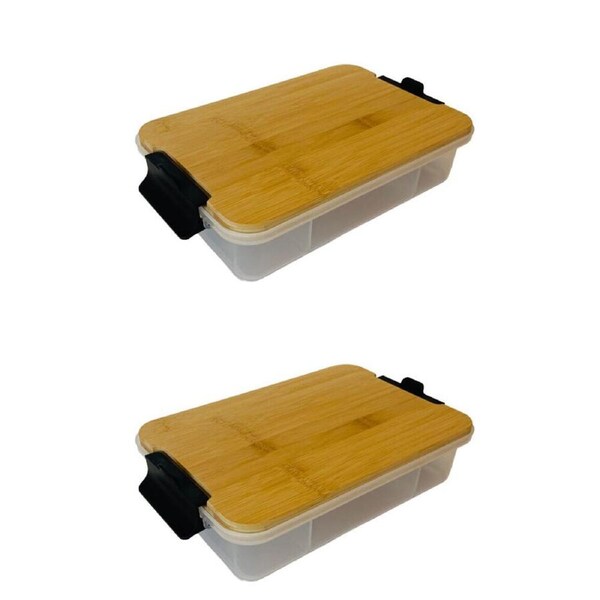 2PK Farberware SnackleBox Bamboo Storage Board and Box, 20x32cm Brown/Clear