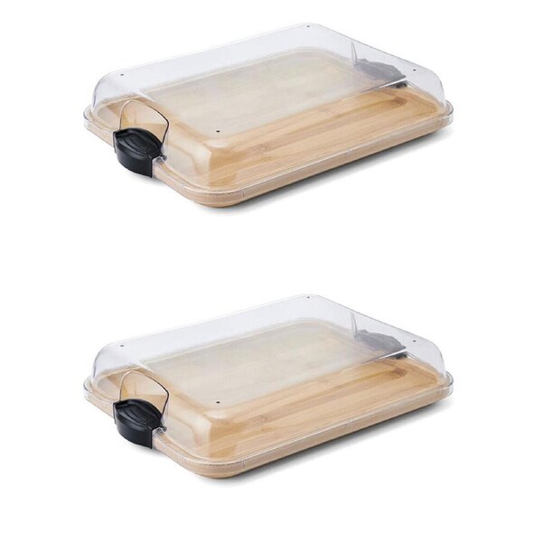 2PK Farberware Build-a-Board Bamboo Rectangular Board, 28x35.5cm Brown/Clear