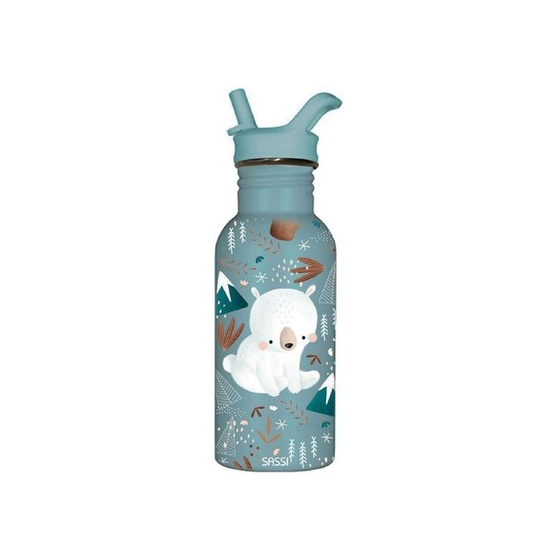 Sassi Stainless Steel Drink Bottle Tumbler 500ml Blue Munchy the Bear 12m+