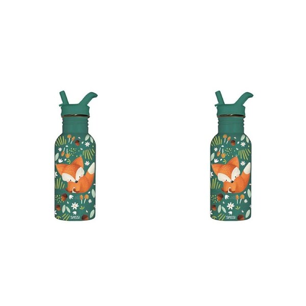 2PK Sassi Stainless Steel Drink Bottle Tumbler 500ml Green Crunchy The Fox 12m+