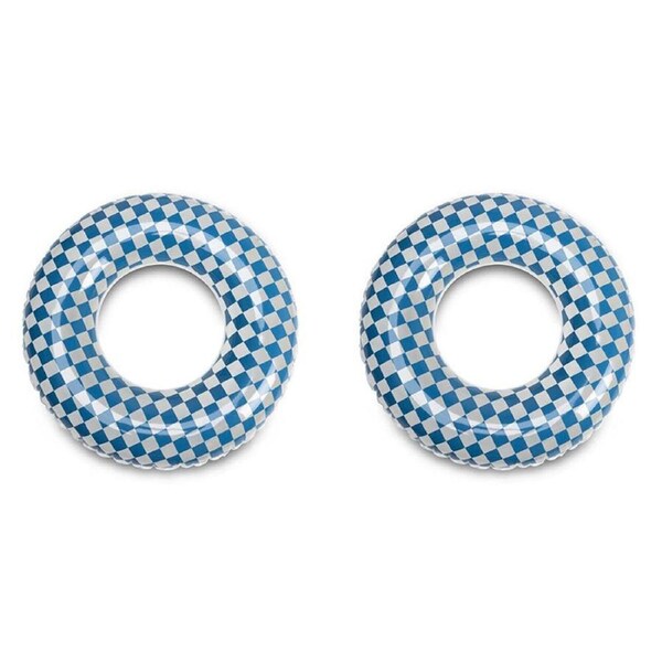 2PK Swim Essentials Kids Inflatable Swimming Ring Floater Checkmate Blue 90cm 6+
