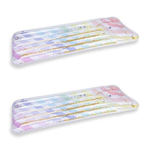 2PK Swim Essentials Inflatable Lie On Beach Pool Floater Bed Rainbow 177cm 6y+