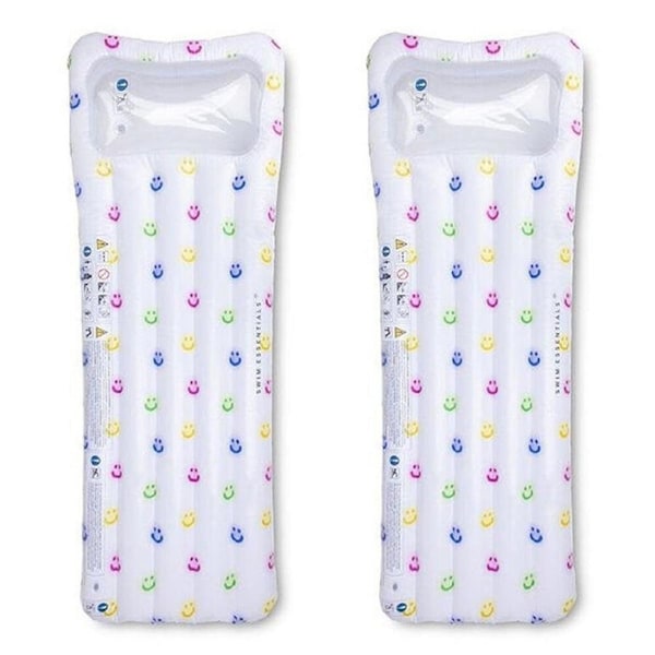 2PK Swim Essentials Inflatable Lie On Beach Pool Floater Bed Smile 176cm 6y+
