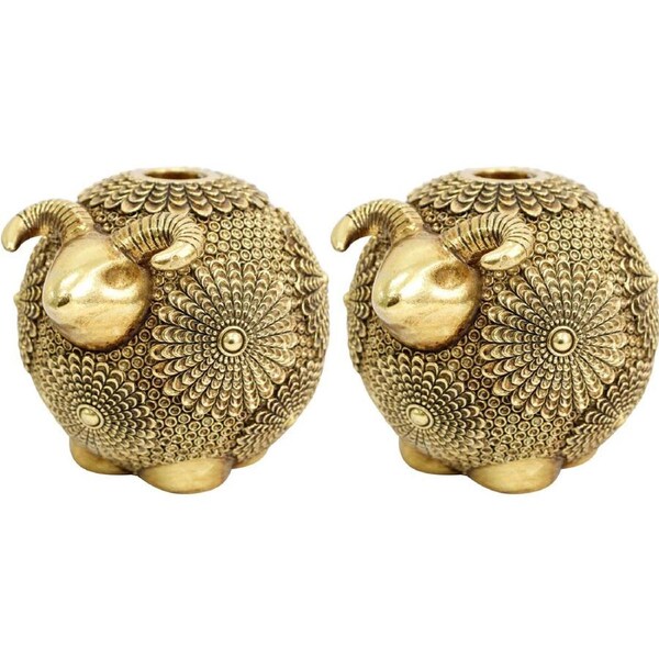 2PK LVD Resin Candle Holder Eclectic Sheep Decoration 11.5x9.5x9cm Gold