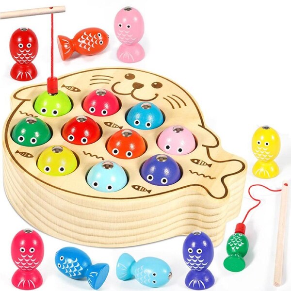 Catzon Wooden Magnetic Fishing Game Fine Motor Skills Toys for Toddlers-Seal