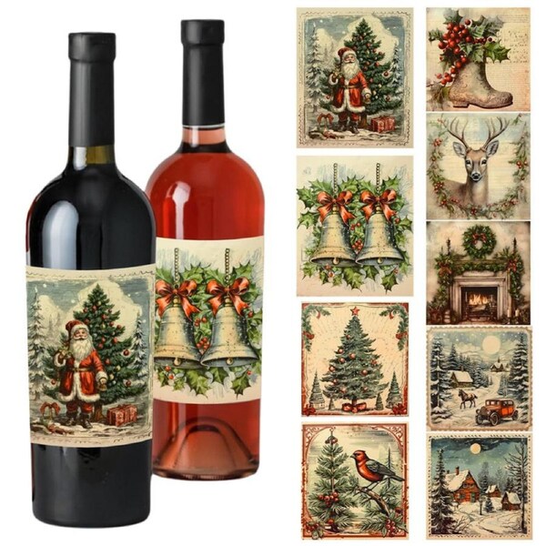 Catzon 45Pcs Christmas Wine Bottle Stickers Drinks Wrappers for Party Decor