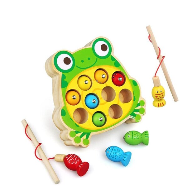 Catzon Wooden Magnetic Fishing Game Fine Motor Skills Toys for Toddlers-Frog2