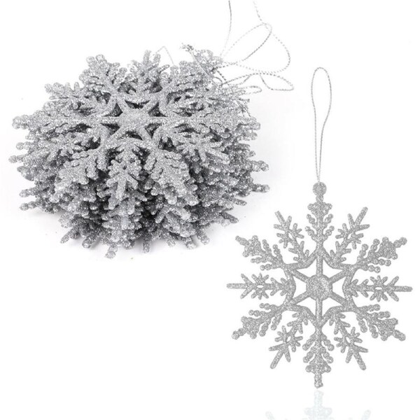 Catzon 12Pcs Christmas Snowflake Hanging Decor for Xmas Trees Wall Door-Silver