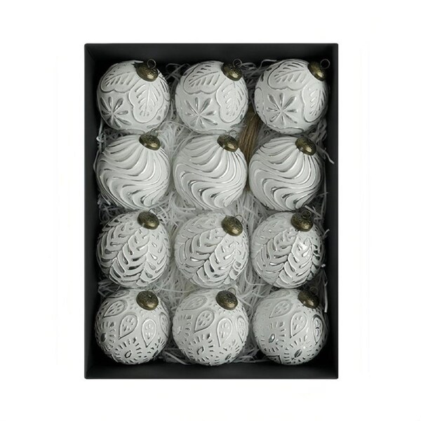 Catzon 12Pcs Vintage Christmas Ornaments Rustic Christmas Ball Tree Decorations-Silver