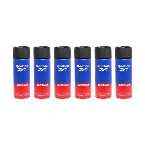 6PK Reebok Men's Vegan Sporty Deodorant Body Spray 150ml Move Your Spirit