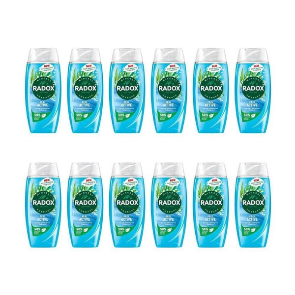 12PK Radox Shower Gel Feel Active Sea Salt & Lemon Grass 225ml Body Wash Care