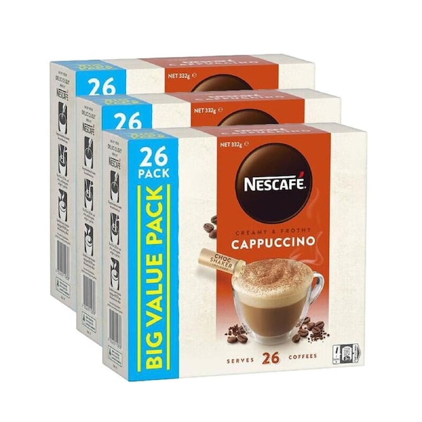 3x 26pc Nescafe Creamy & Frothy Cappuccino Pack 332g Instant Coffee Powder