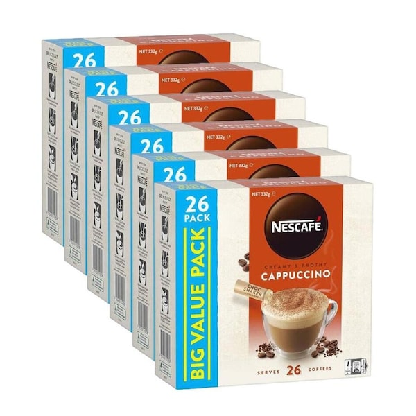 6x 26pc Nescafe Creamy & Frothy Cappuccino Pack 332g Instant Coffee Powder