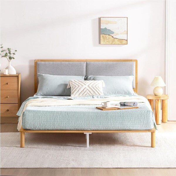 Zinus Arden Fabric Bamboo Wood Bed Frame - King Single