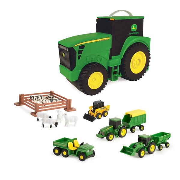 18pc John Deere Kids Farming Vehicles Toy Carry Case Value Set 7-10cm Green 3y+