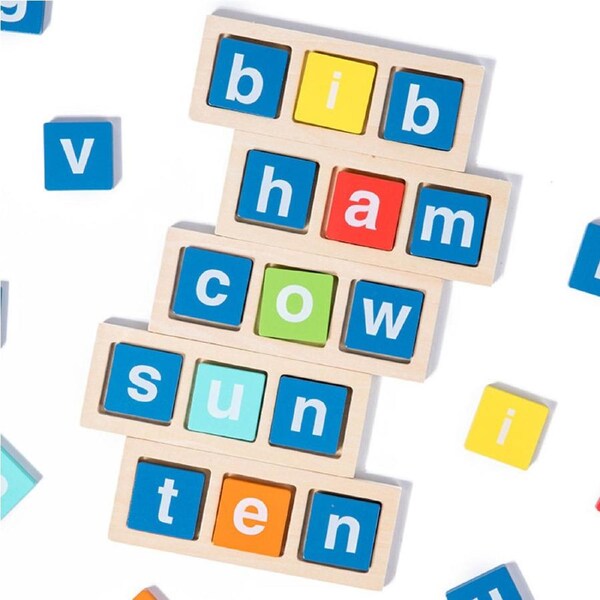 Catzon Wooden CVC Word Game Writing Spelling Flash Cards Alphabet Puzzle Montessori Toys-04