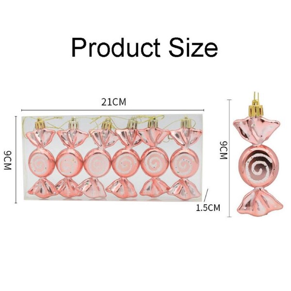 Catzon 6 Pcs Christmas Candy Ornaments with Golden Ropes for Xmas Decor-Rose Gold