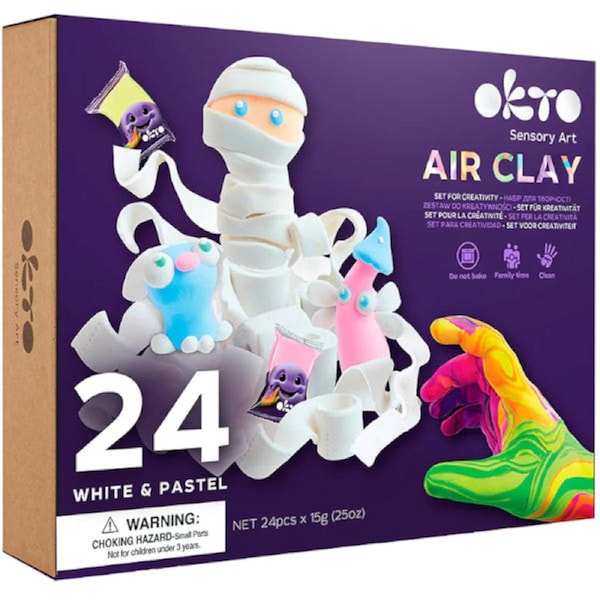 Okto Sensory Art 24 Colours Air Clay Creativity Set White and Pastel