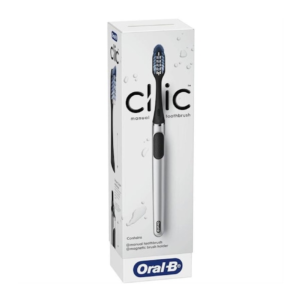 Oral-B Clic Manual Toothbrush with Magnetic Holder – Sleek Reusable Handle & Replaceable Heads (60% Less Plastic)
