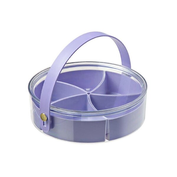 Round Divided Serving Tray with Lid, 5 Individual Dishes Food Storage Container, Clear Divided Serving Tray