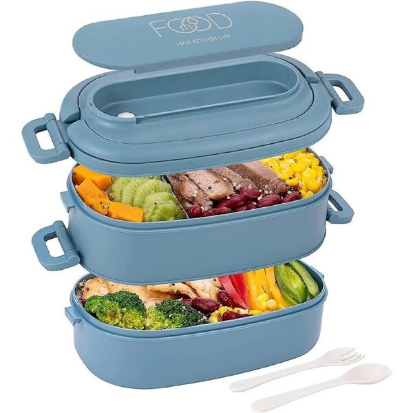 Lunch Box 2 Tier 3 Compartments - Cutlery Set Lunch Box - Food Storage Containers Meal Prep Kids Men