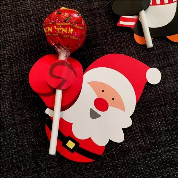 50PCS Christmas Lollipop Paper Cards Santa Claus Festival Kids Birthday Party Candy Gifts Package Wrapping Decoration, C