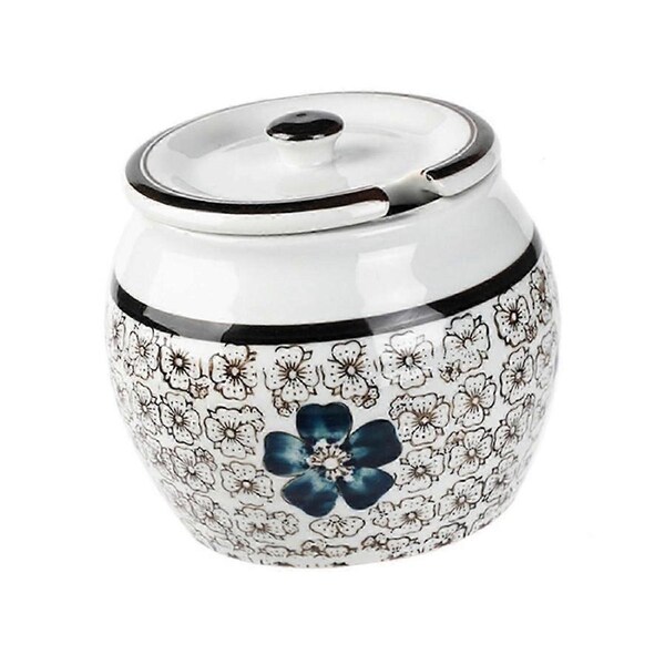 Ceramic Spice Jar 600ml Kitchen Canister Ceramic Food Storage Jar with Airtight Lid for Coffee Tea Salt Cereal Blue