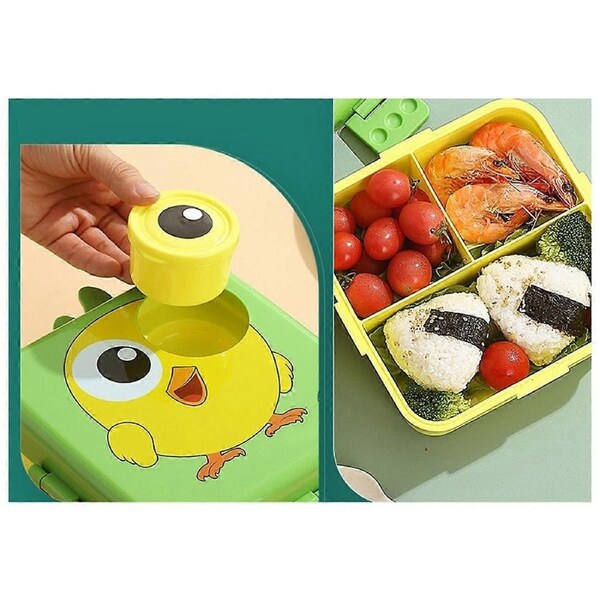 Lunch Box with Cutlery and Seasoning Box Divider, Microwave Lunch Box, Leak-Proof Food Container Gr