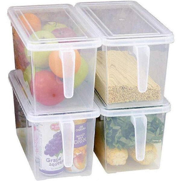 Plastic Storage Containers Square Food Storage Organizer Stackable Refrigerator Organizer Handle Kitchen Containers with Lids for Fruits Vegetables