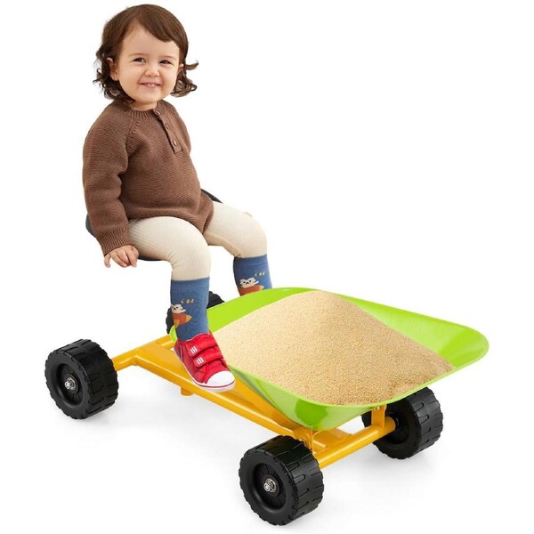 Babyjoy Kids Ride-On Sand Dumper Outdoor Sandbox Toy w/Controllable Shovel & 4 Wheels Wheelbarrow Beach Toy Green