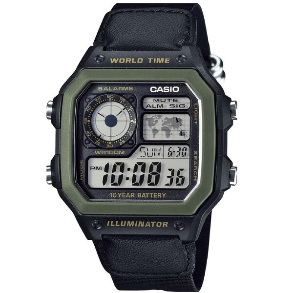Casio Black Dial/Black Nylon Unisex Digital Watch AE-1200WHB-1BV