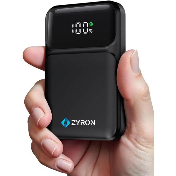 ZYRON Power Bank 10000mAh, 20W PD Fast Charging Portable Charger, 22.5W QC3.0 Mini Powerbank, LED Display, 2 USB-C & 1 USB-A Ports, Slim Battery Bank for iPhone 16, Samsung, Switch, Black