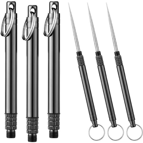 Unikstone 3 Pieces Portable Titanium Toothpicks, Metal Pocket Toothpick Reusable Toothpicks With Stainless Steel Toothpick Holder for Outdoor Camping, Picnic, Travel
