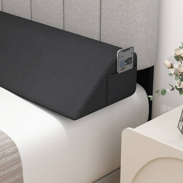 Costway Queen Bed Wedge Pillow Headboard Pillow w/2-Storage Pocket Trapezoidal Mattress Wedge Gap Filler