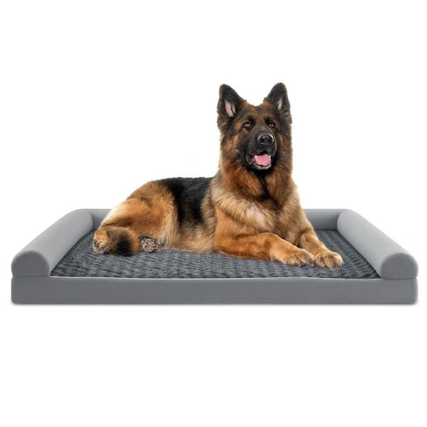 Costway 135cm Large Dog Bed w/Edge Puppy Sofa Waterproof Sleep Bed Pet Cushion Couch Protector Blanket Grey