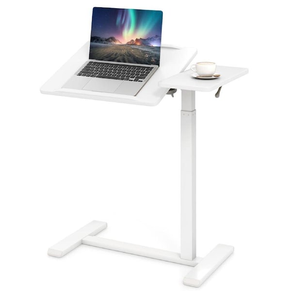 Costway Moblie Overbed Desk Height Adjustable Standing Laptop Cart Table w/Tilting Tabletop Rolling Wheels White