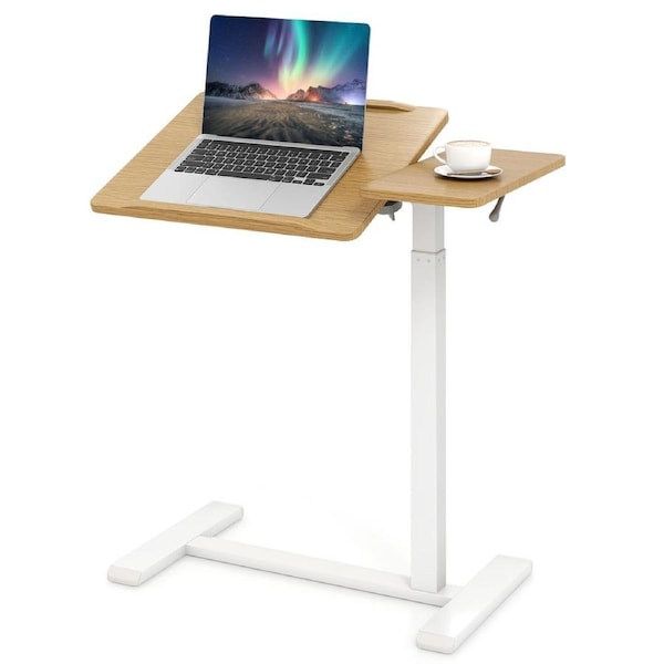 Costway Moblie Overbed Desk Height Adjustable Standing Laptop Cart Table w/Tilting Tabletop Rolling Wheels Natural