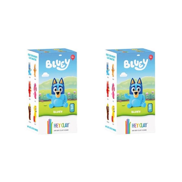 2PK Hey Clay Bluey Single Character Kids Modelling Clay Set 5 Coloured Cans