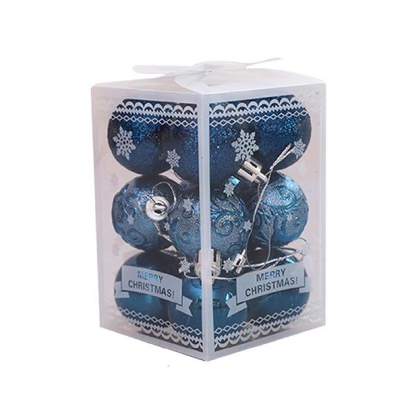 Catzon 12 Pcs Christmas Ball Relief Ornaments for Wedding Holiday Party-Blue
