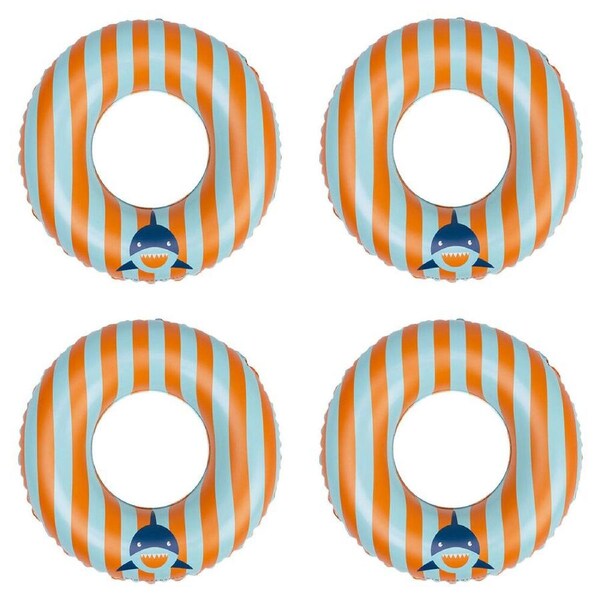 4PK Swim Essentials Kids Inflatable Swimming Ring Pool Floater 55cm Tropic Shark